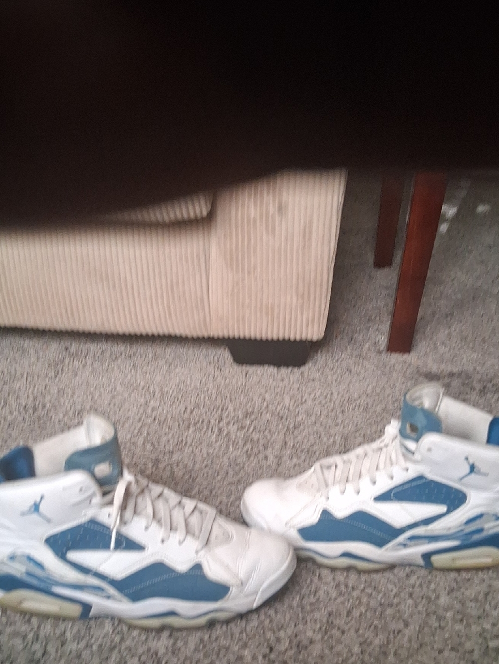 Jordan White and Blue High-Top Basketball Shoes
